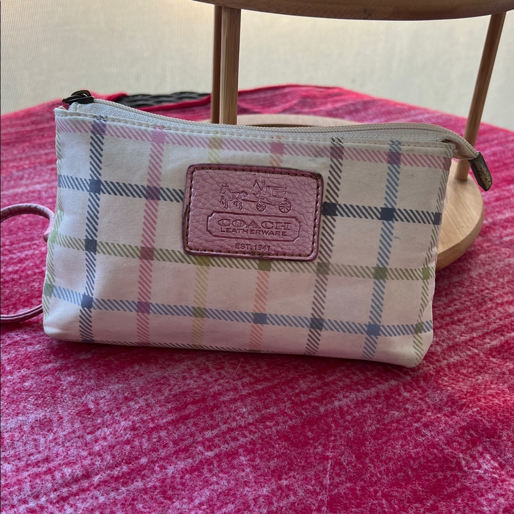 Coach Pink Tattersall Leatherware Wristlet